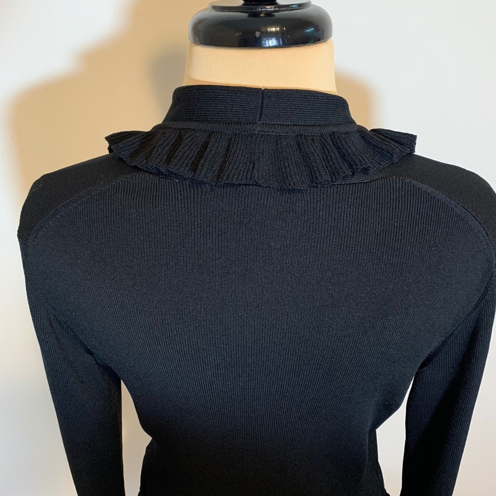 Vertigo Paris Black Ruffle Trim Pearl Button Womens Cardigan Sweater Top Medium - Picture 5 of 11